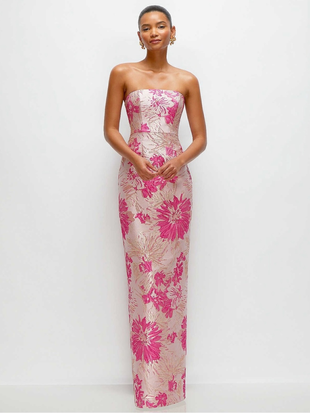 ALFRED SUNG Strapless Pink Floral Column Gown- NWT